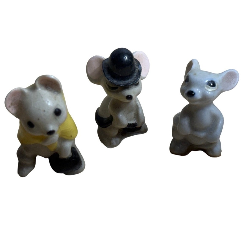 Vintage Miniature Ceramic Mouse Figurines Set of 3‎ Bone China Tiny Mice Trio JB